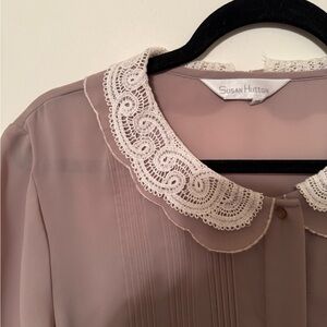 Women's Double Lace Collar Blouse - Cream
